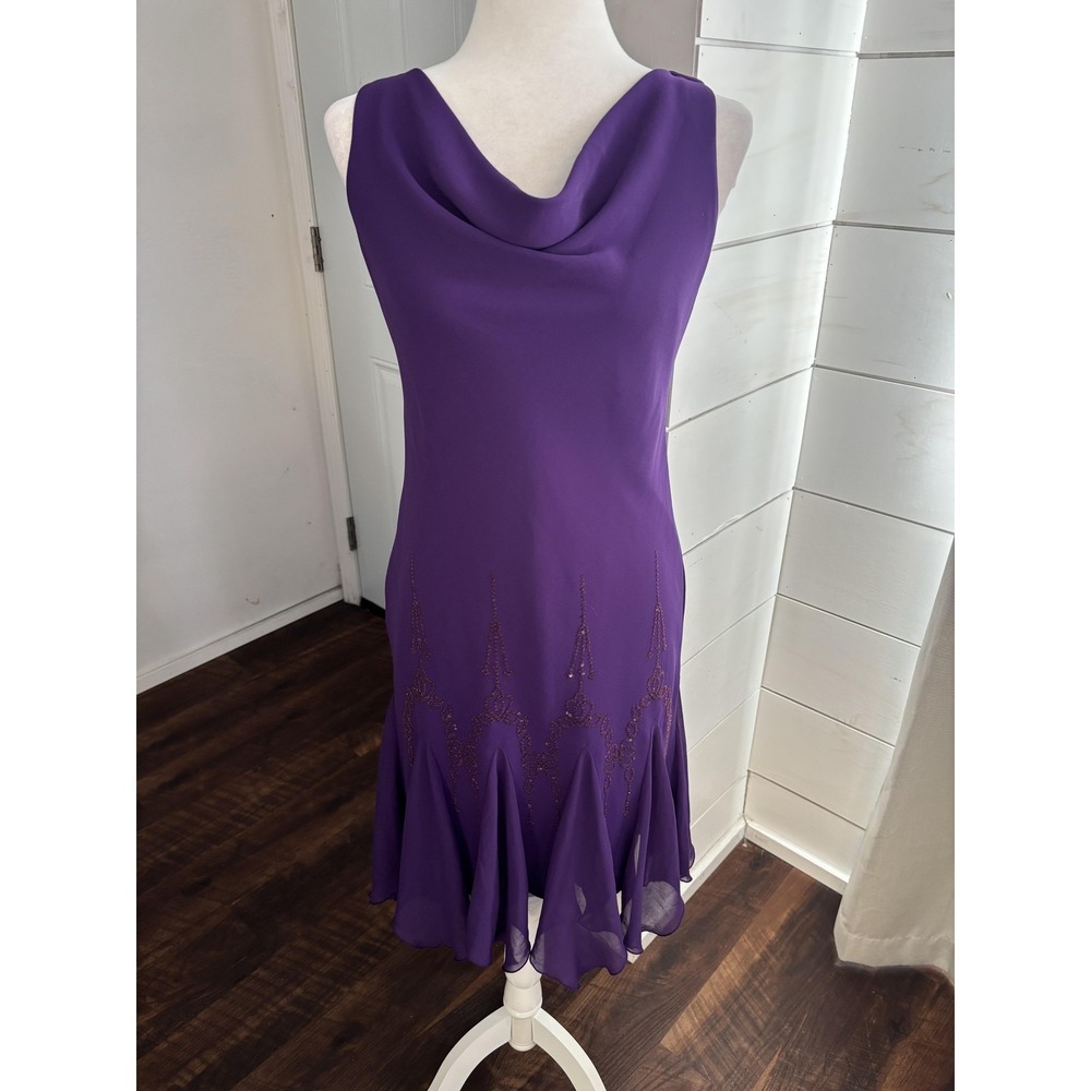 SL Fashions Dress Womens‎ Medium Petite Purple Cowl Beaded Fairy Whimsigoth Y2K